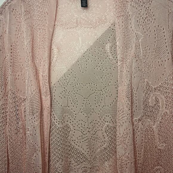 White House Black Market Pink Open Knit Cardigan Drape Front Lightweight Sz L - Picture 3 of 7